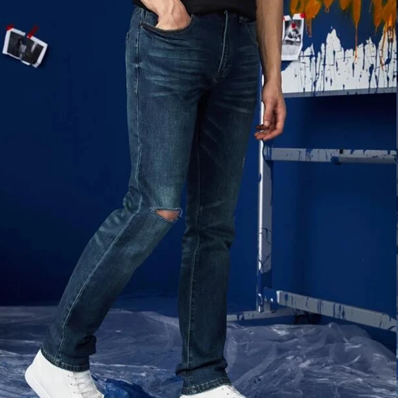 vestito alta qualit Custom Scratch Skinny Ripped Men Jeans Mens Bleach Wash Ripped Jean