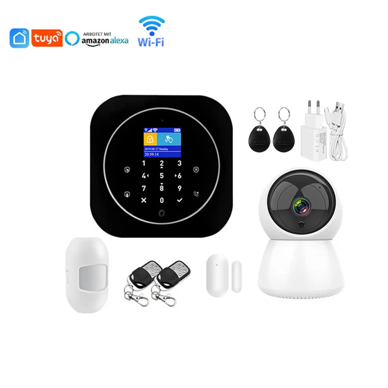 2021 hot selling smart home devices intelligent GSM alarm kit 2.4G WIFI camera support Tuya App alarm for home security