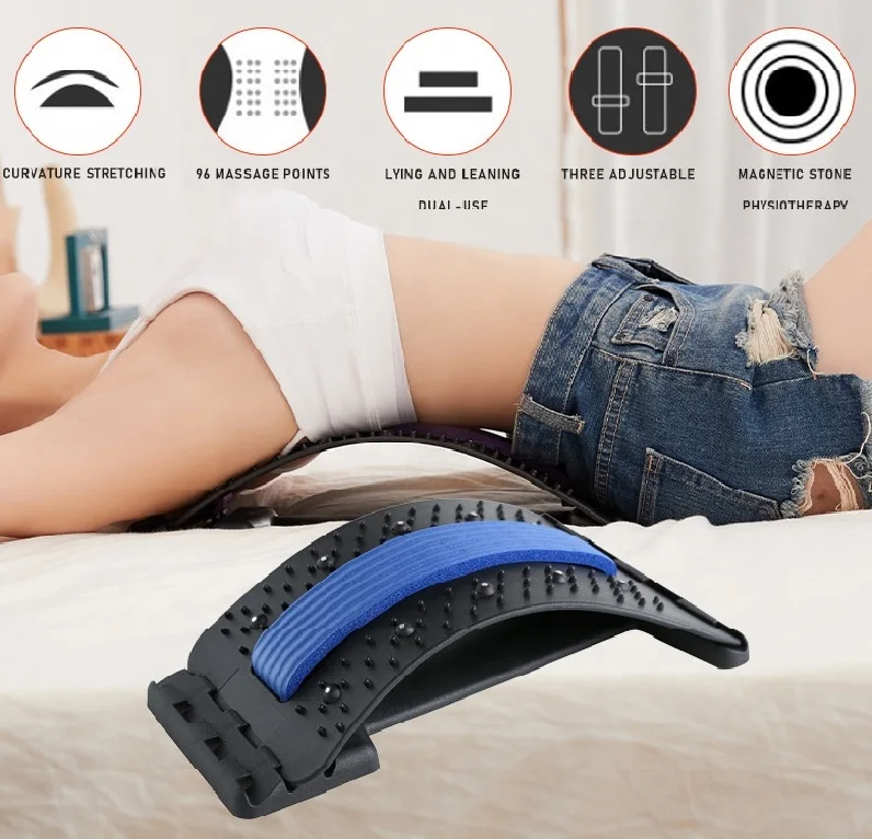 Multi-level magnet therapy spine lumbar traction support orthopedic neck back stretcher massager for pain relief