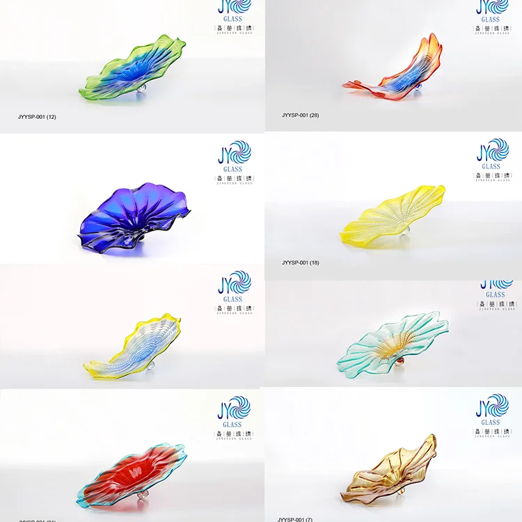 Modern chihuly custom murano glass wall plates round lotus flower shaped hand blown colourful glass plates wall decoration