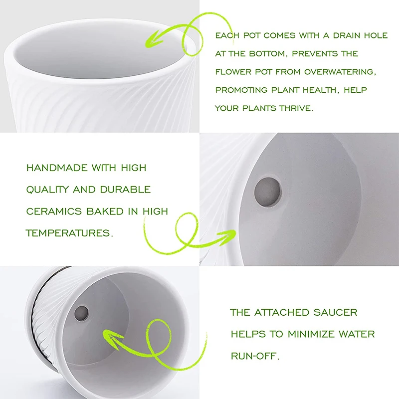 5.5 Inch Plant Pots Indoor Ceramic Pots Planters with Drainage Hole and Saucers Flower Pots for Indoor Outdoor Plant