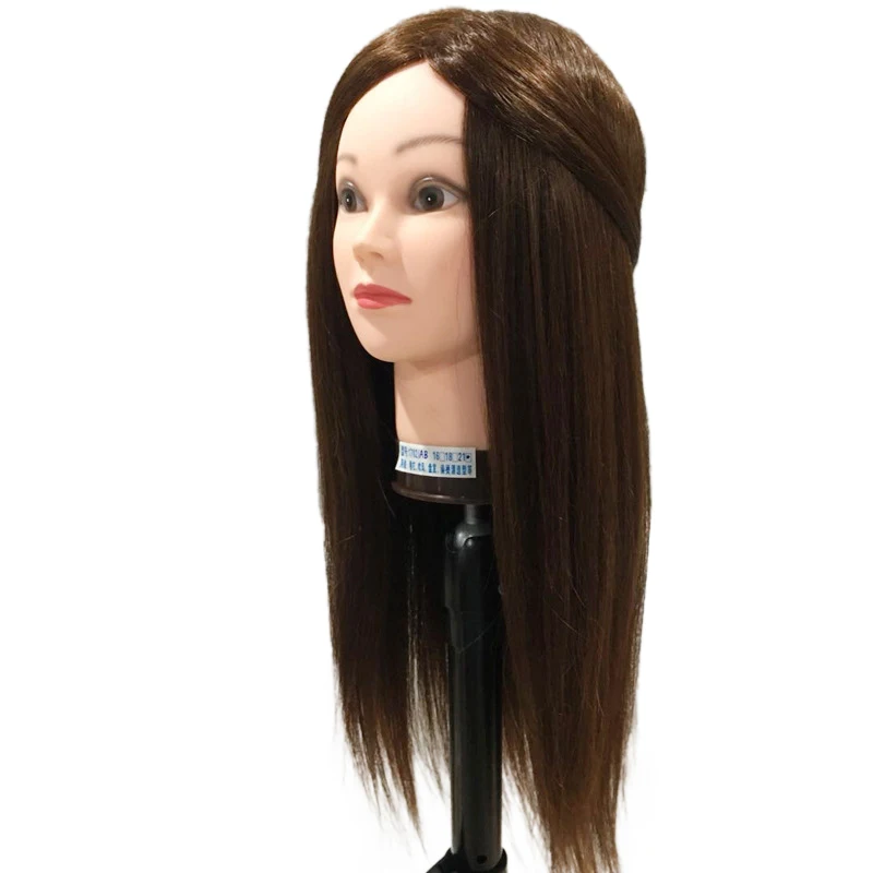 Wanda hairdressing headform real hair practice head model head doll head headform can roll hot blow