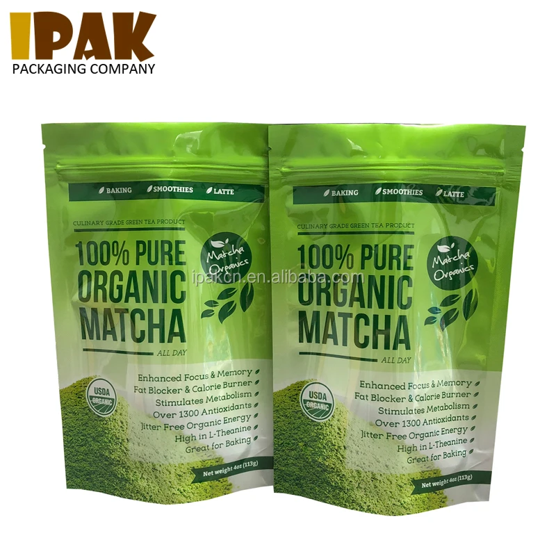 Customized Foil Mylar Smell Proof Reusable Ziplock Plastic Stand Up Pouch Cacao Powder Packaging Bag