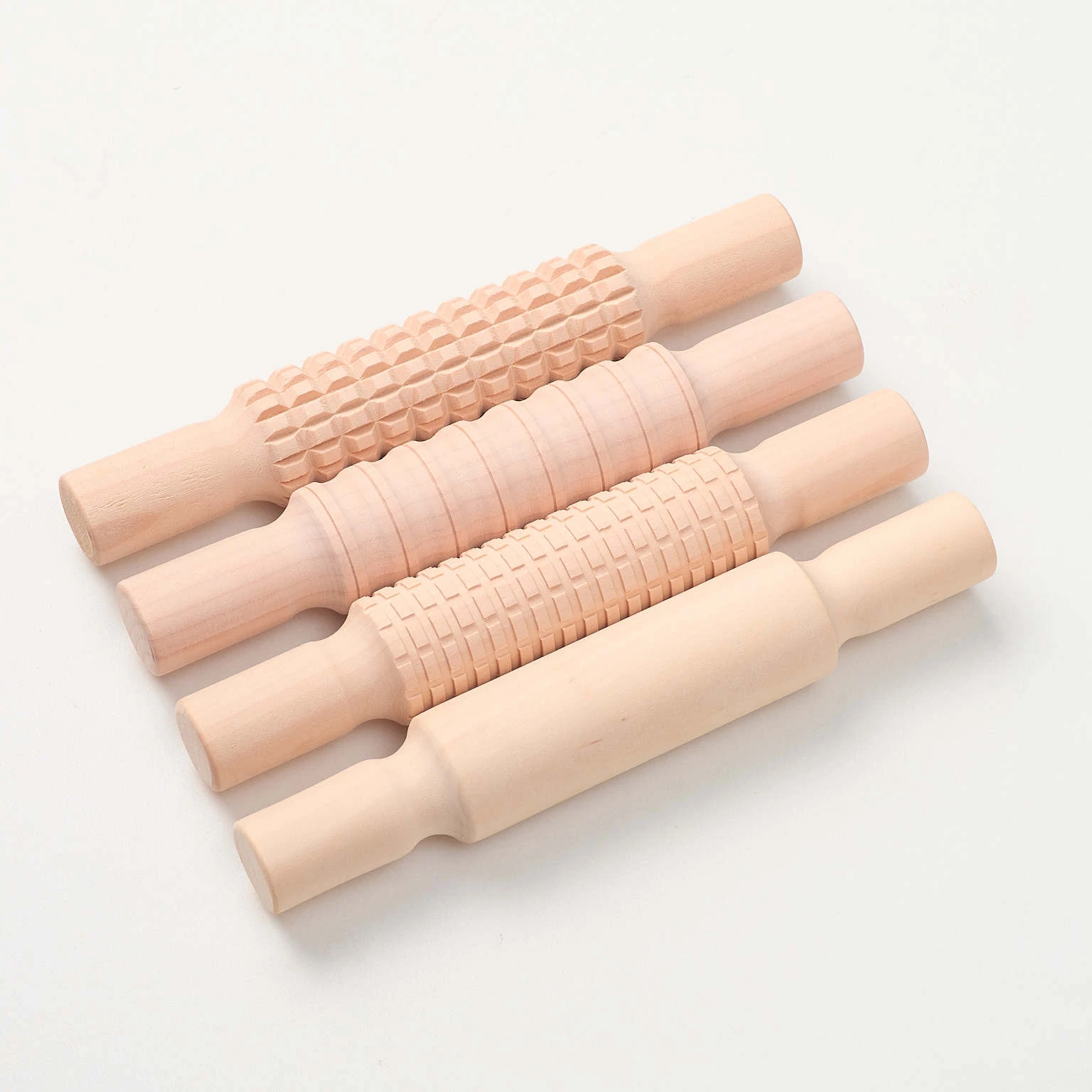 Patterned clay rolling 4-piece set Texture clay rolling pottery tools Wooden rolling pin 4-piece set