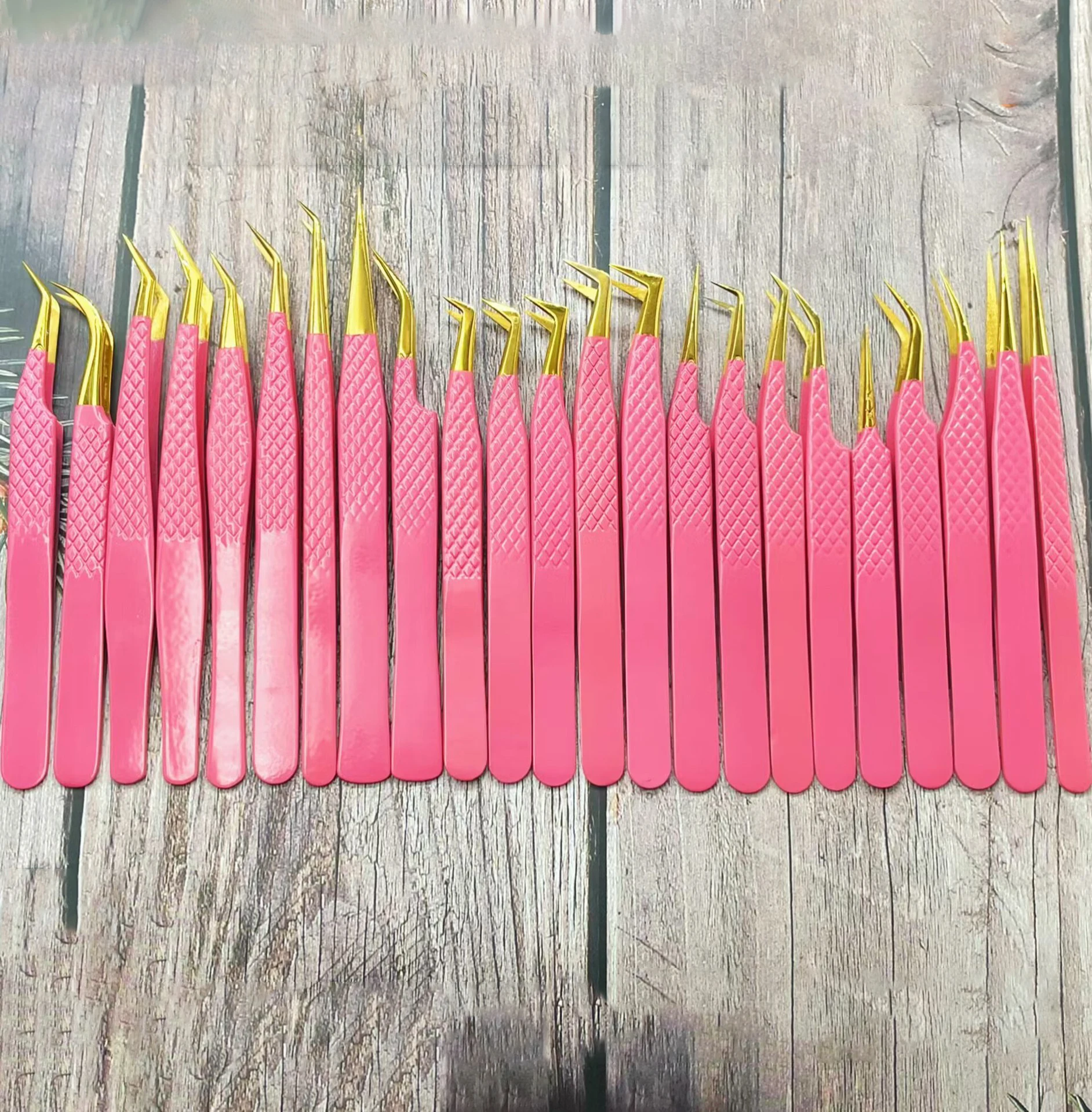 Pink Lash Tweezers for Eyelash Diamond Grip Eyelash Extension Tweezers Volume Lash Extensions-90 Degree Tweezers