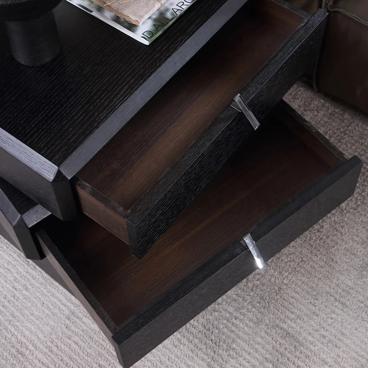 Modern wooden black white nightstand bedside table for bedroom
