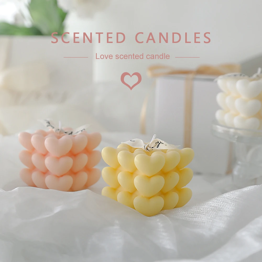 Hot Sell Factory Price Wedding Birthday 3d Rubik Heart Shaped Bubble Scented Candle Handmade Scented Candle Private Label