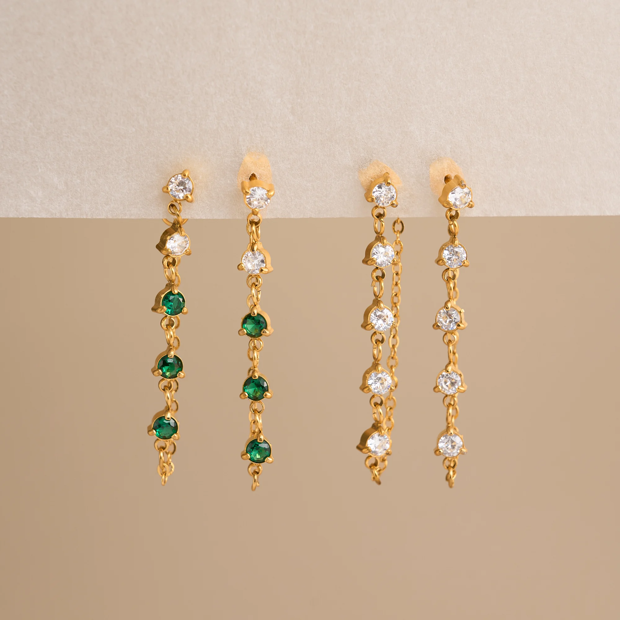 Dazan New Winter INS 18k Gold Plated Hypoallergenic Stainless Steel Vintage Green Zircon Chandelier Earrings Lady OL Jewelry