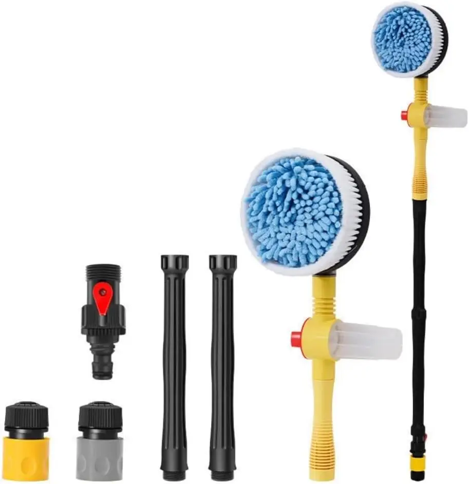 Rotating Car Wash Brush Car Foam Brush Automatic Sponge Hose Washing With Cleaner Cup Microfiber Car Wash Brush Mop Kit