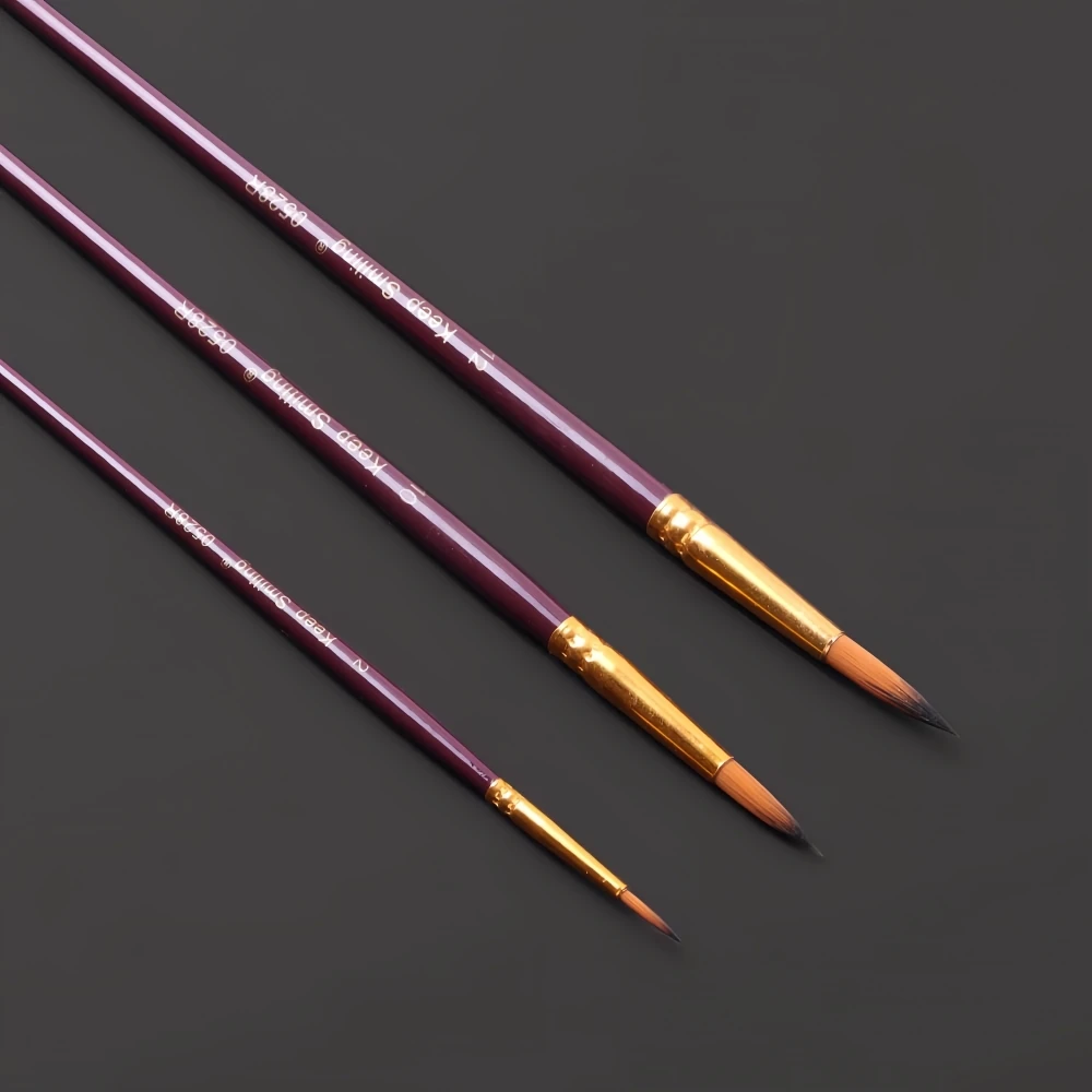 Keep Smiling Wood Handle Art Painting Paint Brush Set of 3 Acrylic Paint Brushes For Watercolor Oil