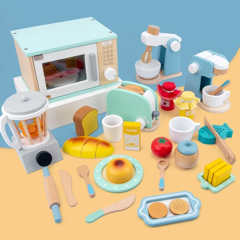 Children Wooden Pretend Play Toys Boys Girls Baby Birthday Gift Simulation Kitchen Toy Set