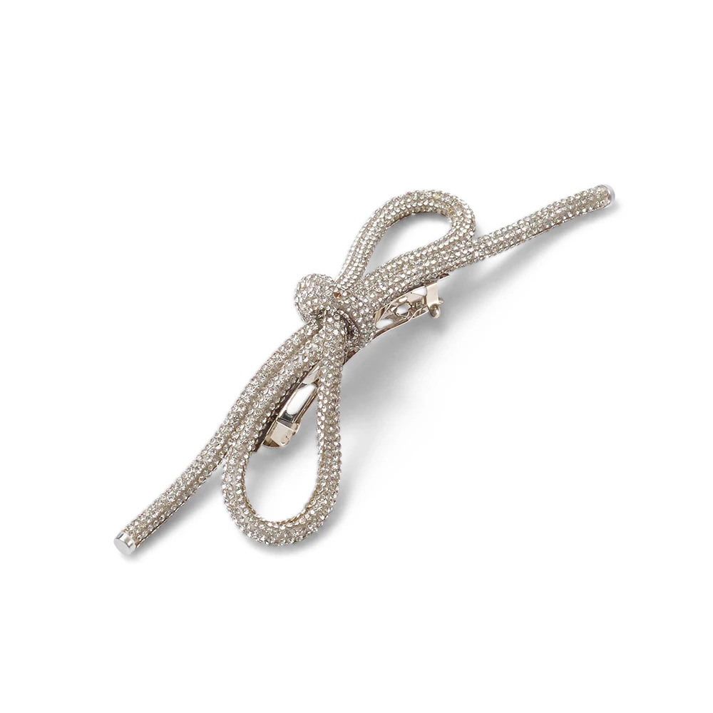 Elegant Duckbill Clip Bowknot Hairpin Blingbling Silver Rhinestone Crystals Bow Barrette Hair Clip