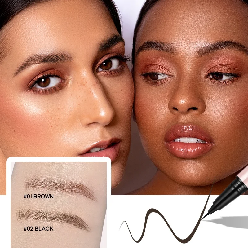 Free Sample OEM Wholesale Cosmetic Liquid Eyebrow Pencil Quick Dry Waterproof Vegan Black Brown Brow Pen Private Label Makeup