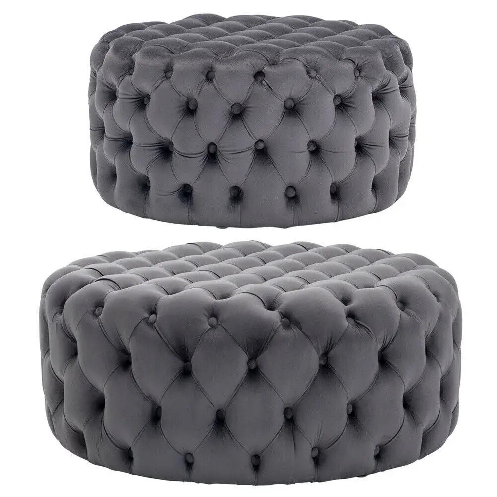 
Velvetr fabric upholstered round cube lounge pouf ottoman stool 