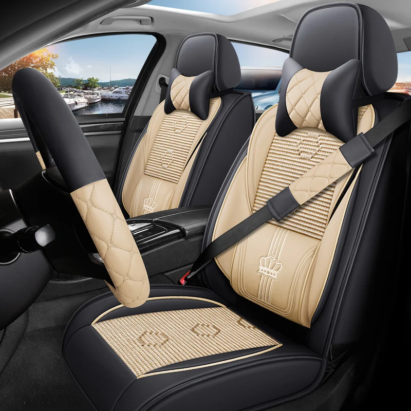 Car Seat Covers Full Set, 5 Seats Leather Seat Covers for Cars, Waterproof Front and Rear Car Seat Protectors Cushions Universal
