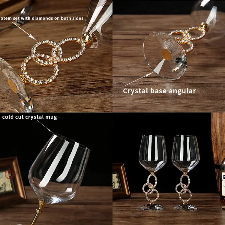Red grape wine glass factory Hot Sale Glasses high-end household European crystal diamond red wine glass Metal Red Wine Glass