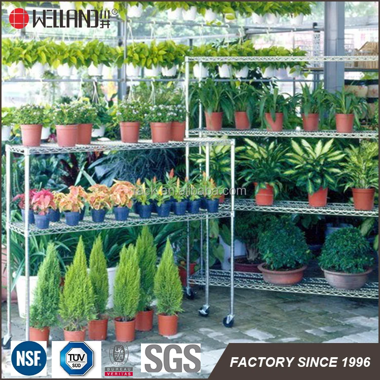 Adjustable Garden Greenhouses Metal Planter Shelf For Green House Rack Customers