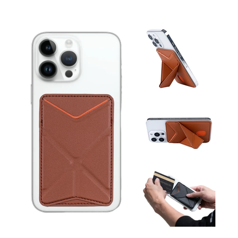 Foldable Phone Holder Back Wallet Card Holder with Phone Stand, Magnetic Credit Card Holder Leather Phone Wallet