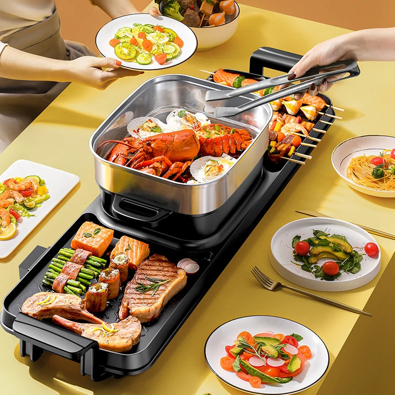 2IN 1Multi-function Electric Grill Frying Pan Electric BBQ Grill 220V Non-stick Grill Plates with Temperature Control