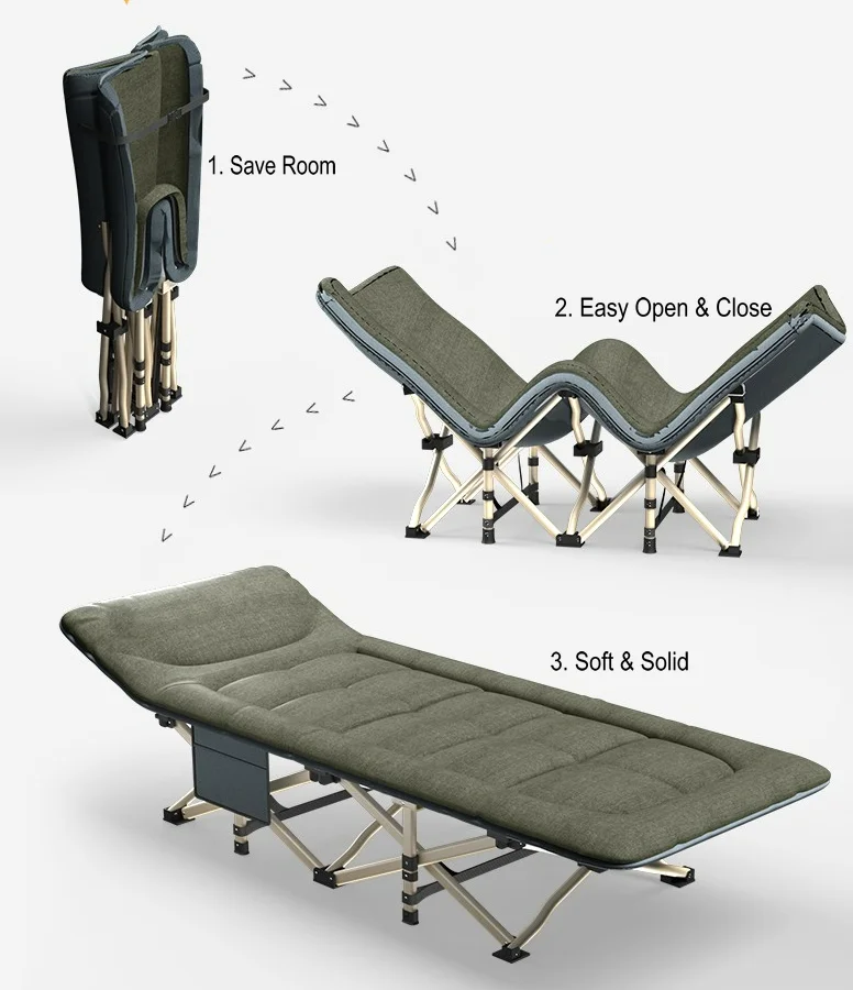 Portable Lightweight Single Easy Carrying  Portable Foldable Bed Camping Cot Bed with Mattress and Pillow