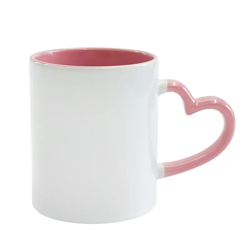 Popular Top Quality 11 oz Ceramic Milk Cup Sublimation Color Printing Coffee Mugs With Heart Handle