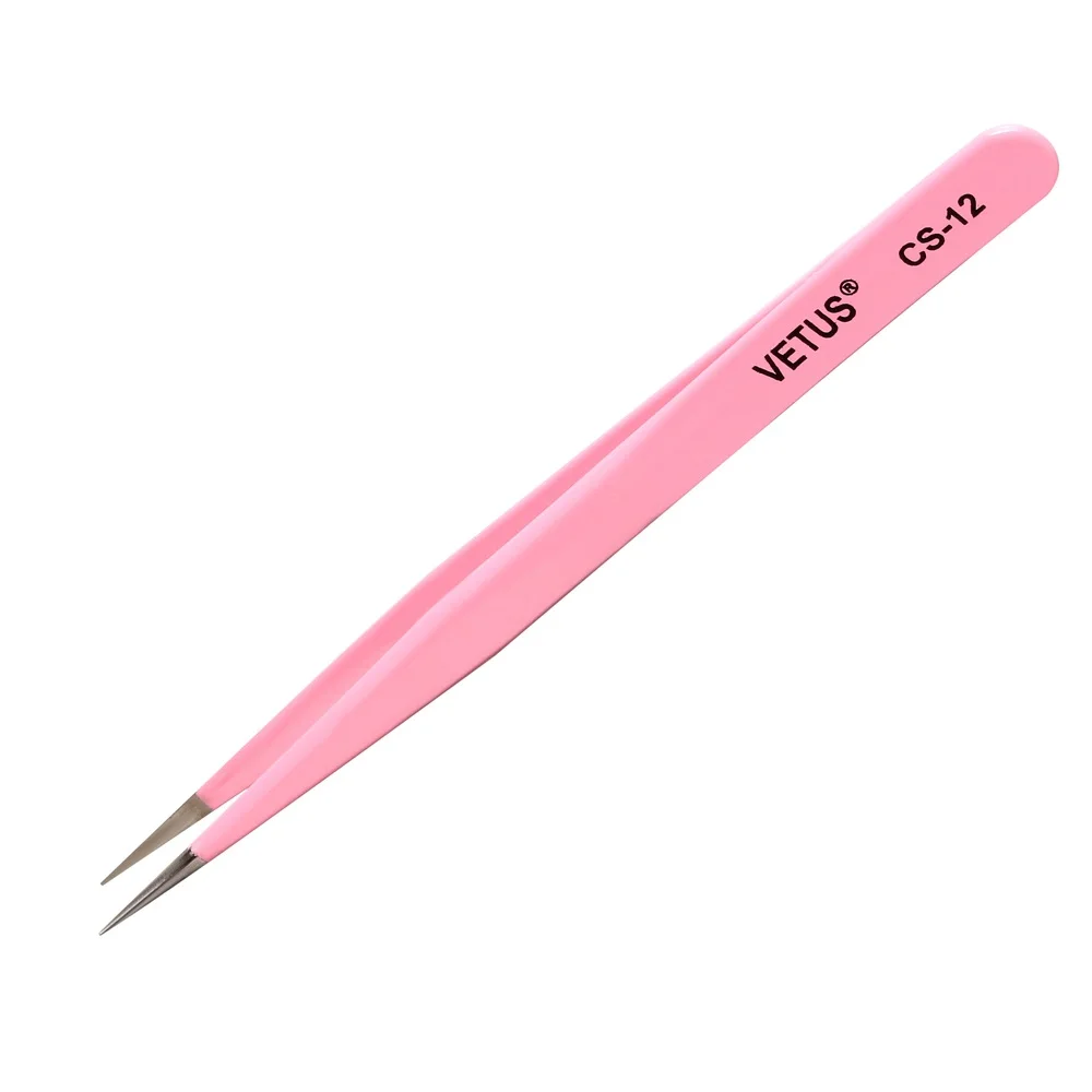 Vetus CS Series Pink Stainless Steel Tweezers for Eyelash Extensions Application