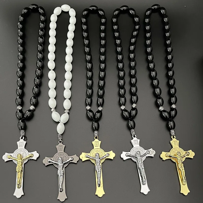 Dreamwork Rosaries Safe Car Accessories Russian Orthodox Two-Tone Cross Pendant Necklaces for Men Women Rosary Necklace