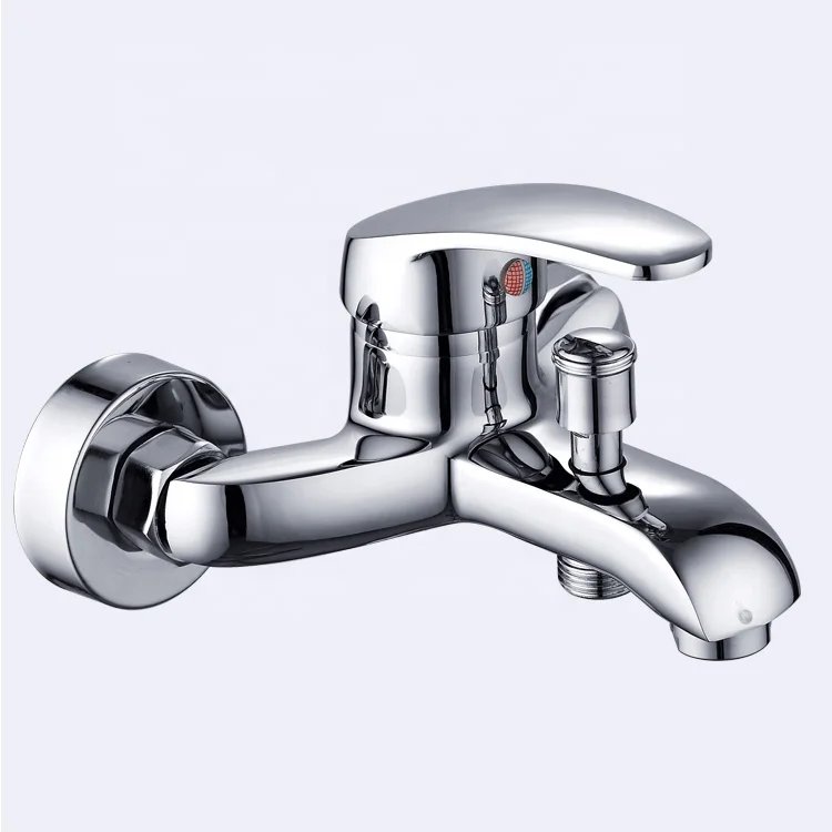Single lever chrome finish brass shower faucet wall mounted bath mixer tap