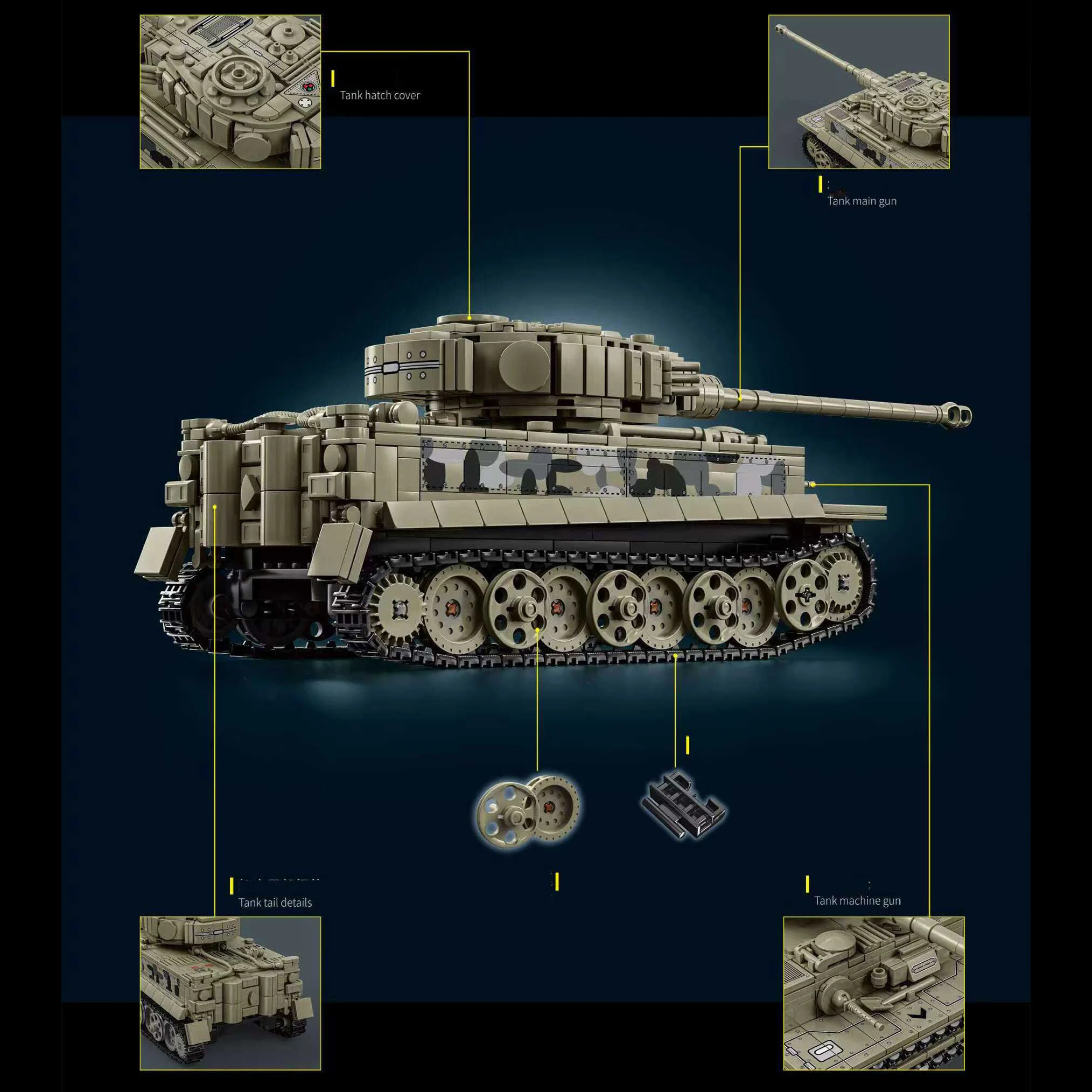 968+pcs German Tiger Heavy Tank T34 Unisex Educational Military Toy Model Ww2 Army War Tank Block & Model Building Block Sets