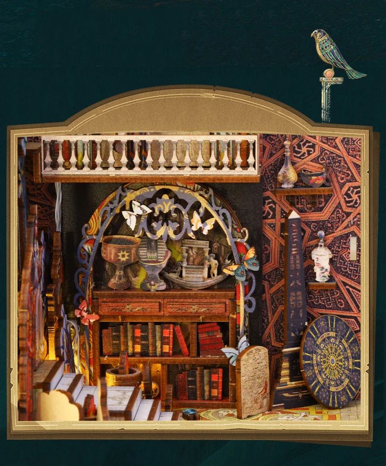 New High Quality 3d Wooden Puzzle Bookend Ancient Egyptian City Miniature House Book Nook Diy Bookstore Shelf Insert