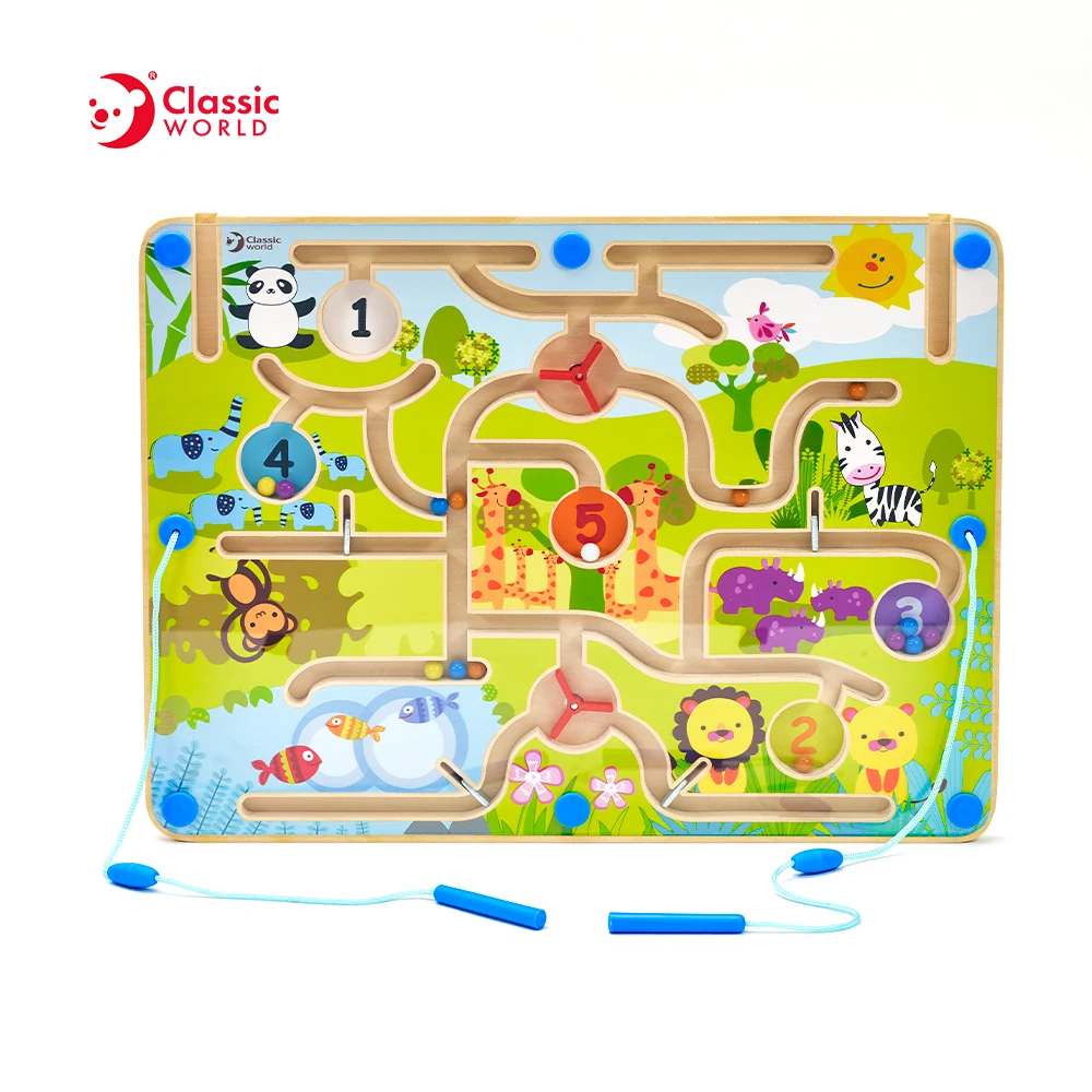 Classic World Wooden Educational Toys Magnetic Maze Puzzle Game Toy Zoo Magnet Bead Maze