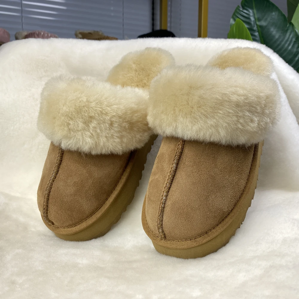custom ladies winter shoes uggs platform warm house sheepskin indoor felt wool slippers