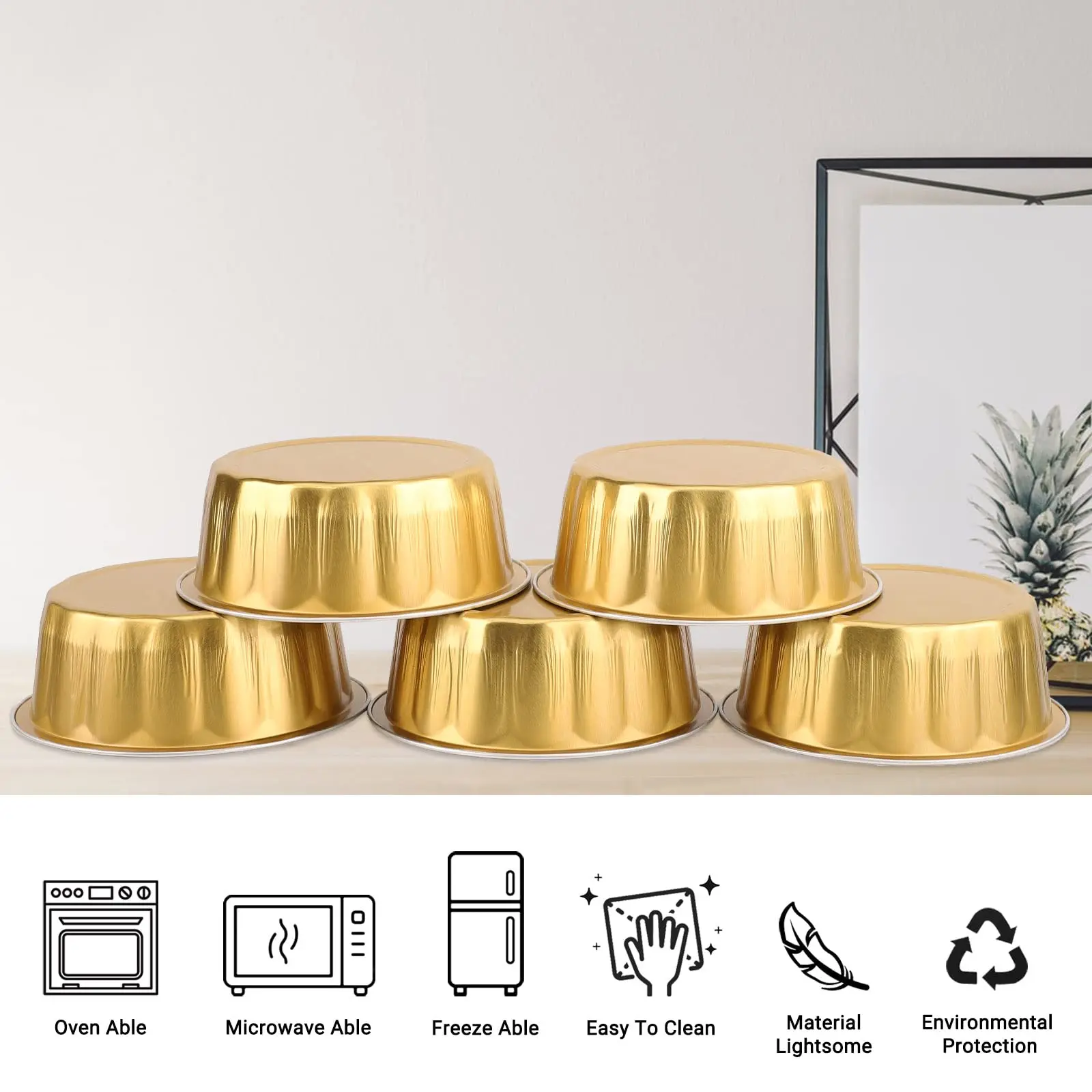 Creme Cheesecake Flan Cups Containers for Party Disposable Ramekins Gold Mini Aluminium Foil Baking Cups with Lids