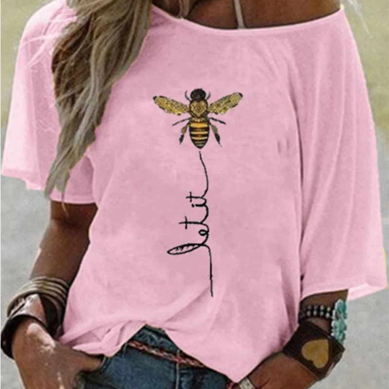 
Let It Bee Print Loose Round Neck T-shirt 