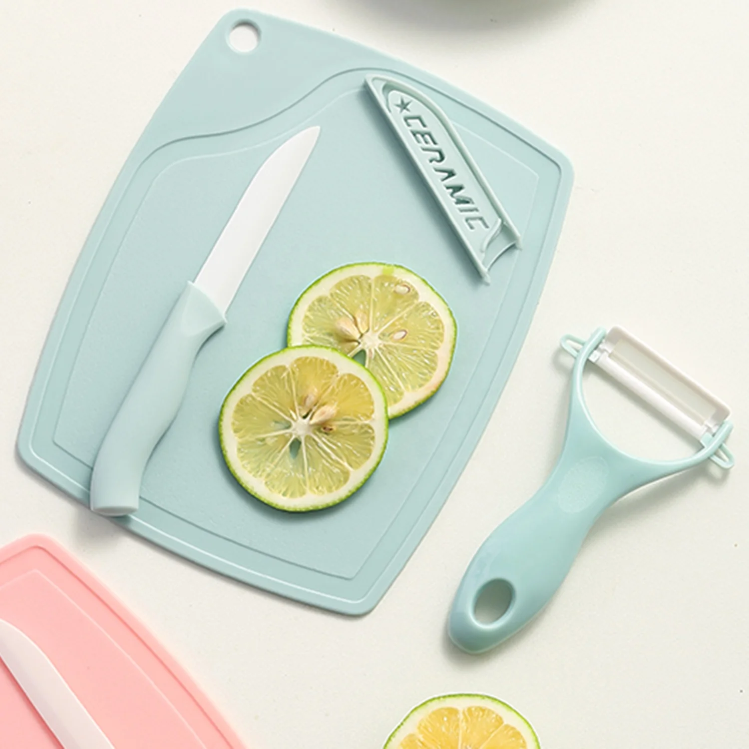 3Pcs multifunctional pp ceramic cutting board paring set fruits and vegetables 2 in 1 kitchen knife sharpener peeler