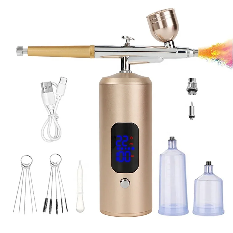 New Display Screen Spray Gun Cordless Airbrush Compressor for Makeup Nail Art Cake Decoration Air Brush Machine for Eyebrow Tint