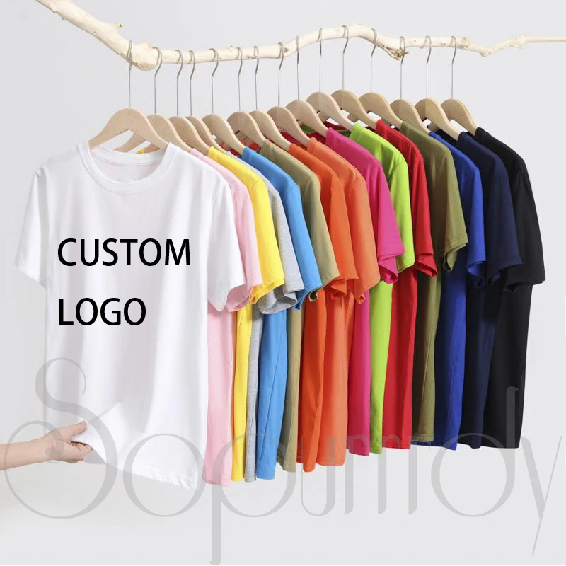 Custom Logo Printed Men Shirts Short Sleeve Shirt Girls T Shirts Soft Cotton Tees Kids Solid Summer Top T-Shirts For Men