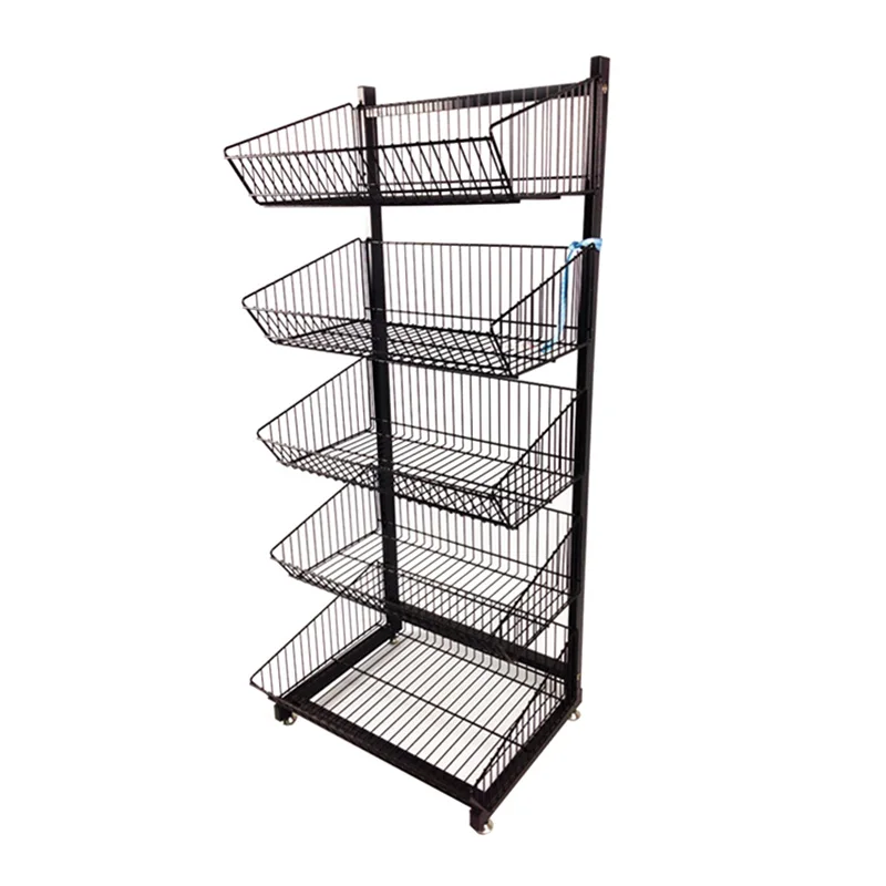High quality 5 tiers basket storage wire shelving white supermarket shelves
