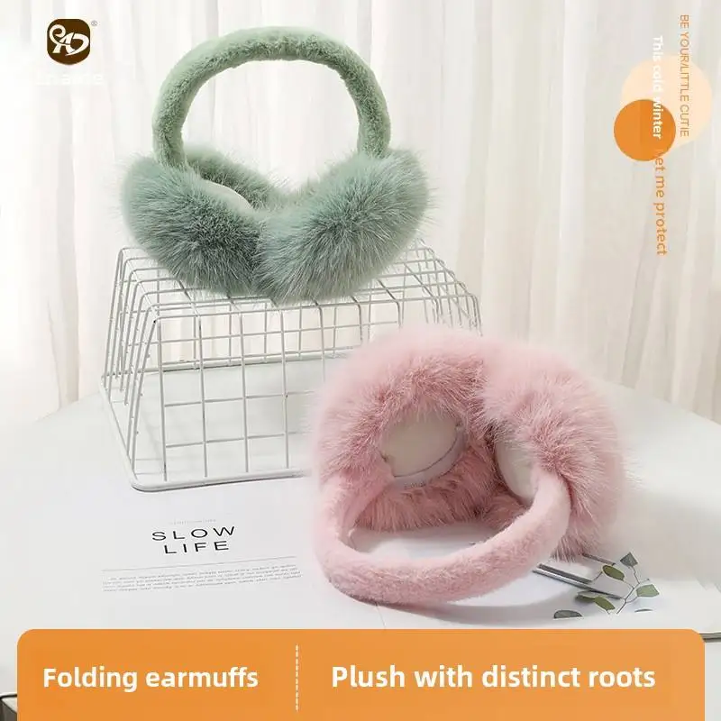 Girls Furry Soft Winter Outdoors Warm Fur Plush Foldable Earmuffs For Children Adult Women Cute Warmer Ear Muffs