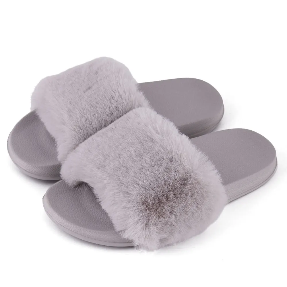 Wholesale women outdoor comfort furry summer flat sandals ladies shoes with sunday angora yarns