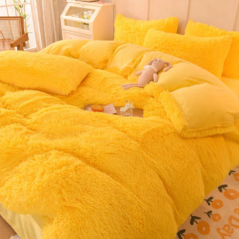 Rainbow Color Bed Sets Fluffy Plush Soft Luxury Bedding Sheet Bed 4 Pieces Warm Sheet Set for Kids Girl Bed Cover