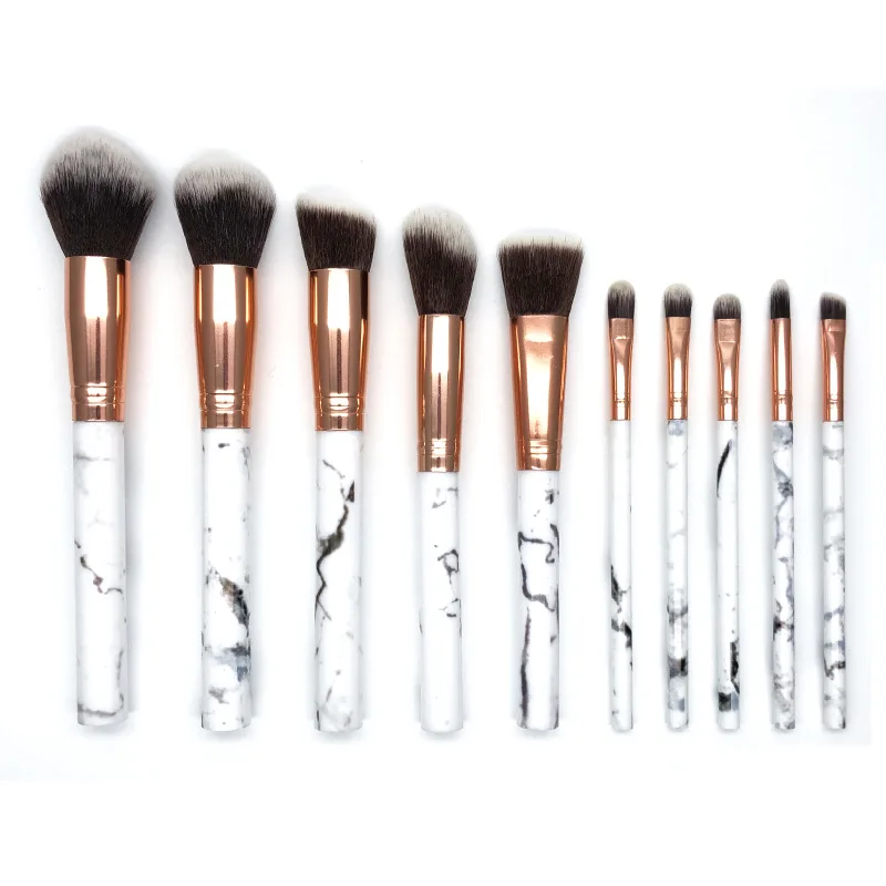 10Pcs Marble Makeup Brush High Quality Fashionable Cosmetic Makeup Brush Set PU Bag Holder Private Label