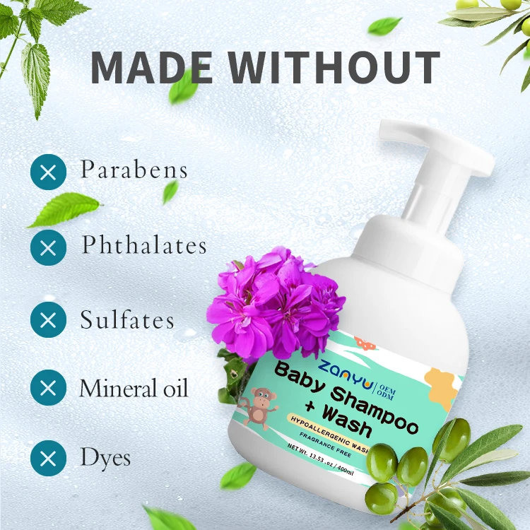 OEM ODM 400ml tear-free organic baby 2 in 1 shampoo and shower gel natural gentle body wash fragrance