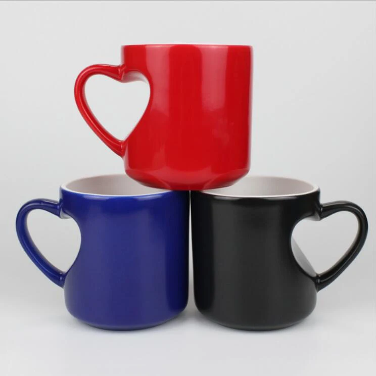 Rubysub GT06 Sublimation Heat Sensitive Coffee Mugs Heart Handle Glossy Color Changing Mug