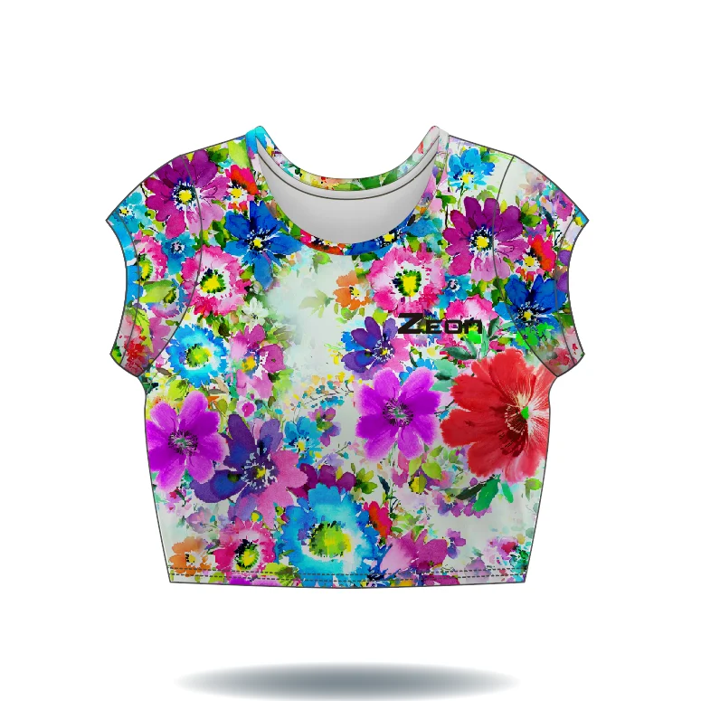 China manufacturing T shirt custom floral latest design t shirt womens ladies girls t shirt crop top