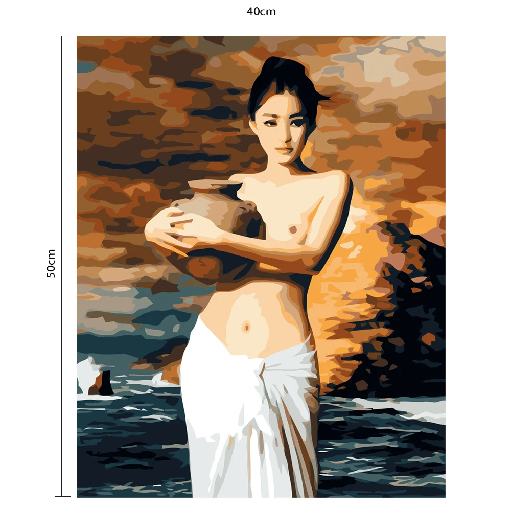 
Diy Oil Painting Digital Suite Office Decoration Pottery Female Art Adult Painting with Brush with Frame Oil Painting 