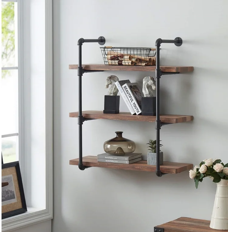 Vintage style iron wall mount durable  pipe book shelves