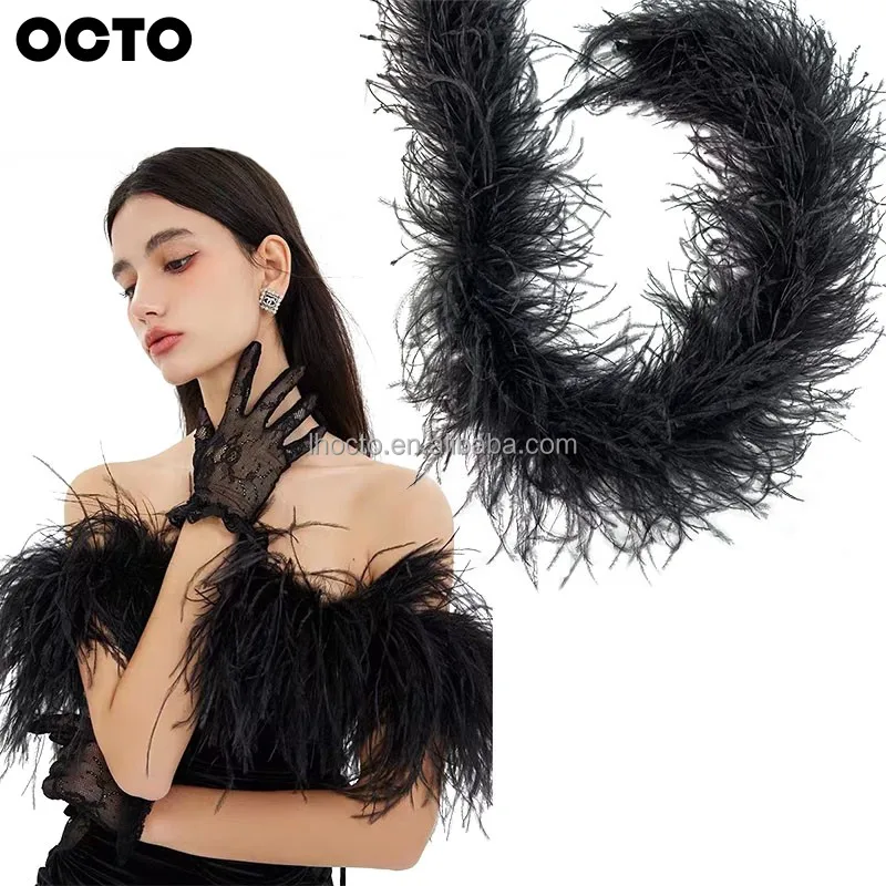Performance Costume Party Fluffy Feathers Trim Skirts Dress Couture 3 Ply Ostrich Feather Boa Trimming