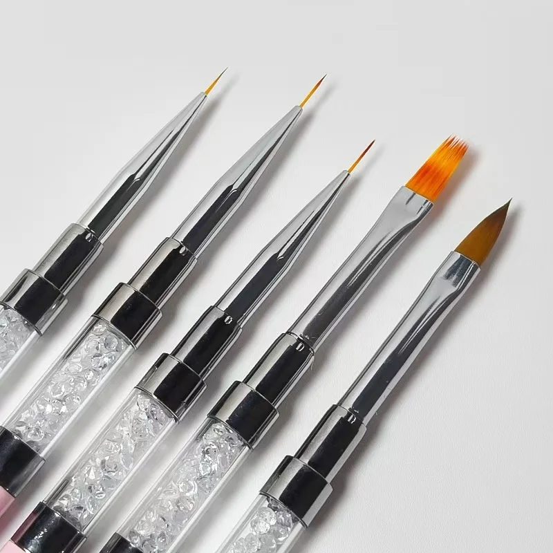 Professional Single Manicure Liner Brush Pink Double Side Nail Brush Metal Handle Nylon Hair Drawing Pen Light Therapy Pen