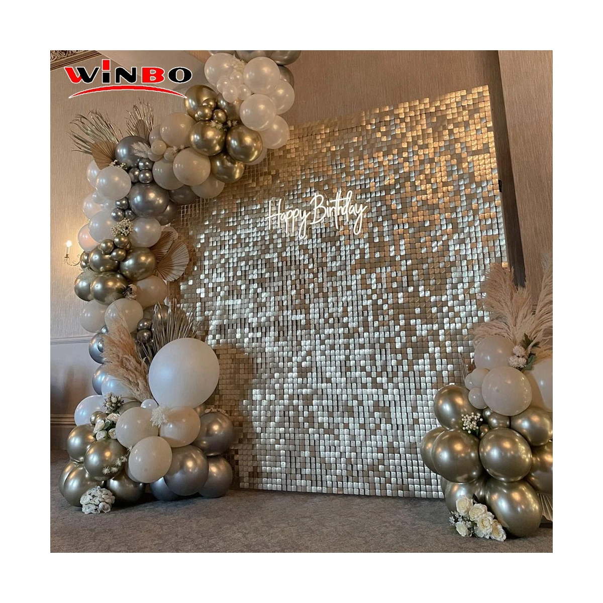 Winbo Hot Sale Rhinestone Letter Wall Decor Free Design Led Light Neon Letters Neon Sign Happy Birthday Neon Light